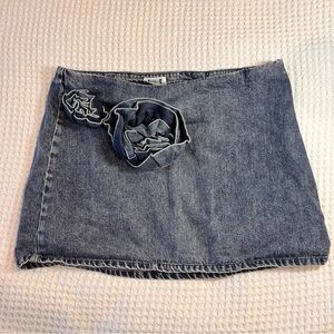 Women's Denim Mini Skirt with Rosette Detail - Blue